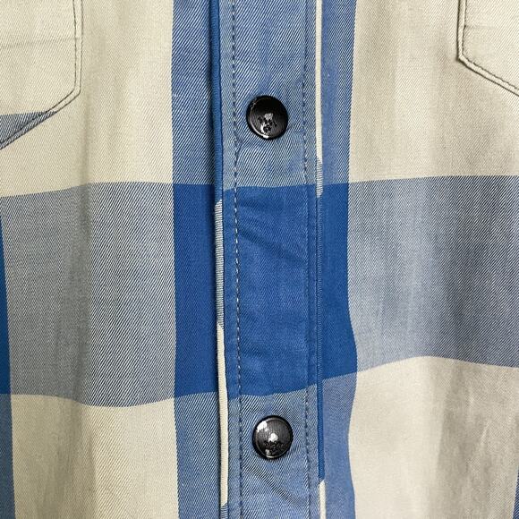 G-Star RAW Shirt Mens XL Blue Gray Plaid Button Up Western Pearl Snap Denim - Picture 9 of 12